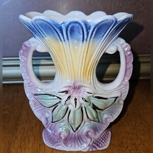 Stunning Vintage Ceramic Vase with Blue and Yellow Accents Made In Brazil 2004